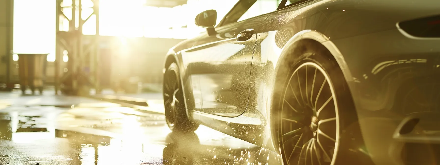 a gleaming car receiving a meticulous detailing under the bright sunshine.
