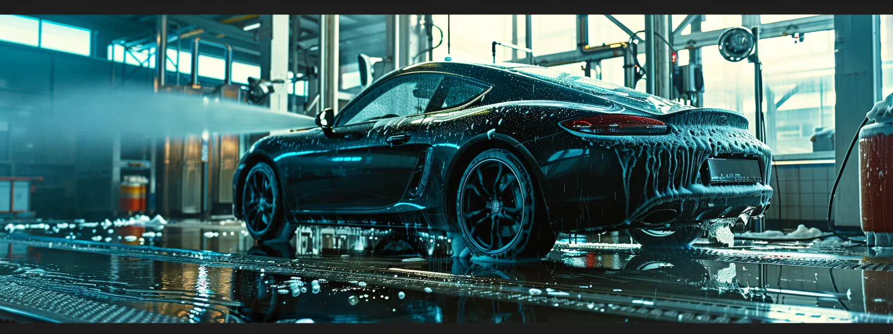 a gleaming, ceramic-coated car being meticulously hand-washed with specialized products to maintain its lasting durability and shine. a gleaming, ceramic-coated car being meticulously hand-washed with specialized products to maintain its lasting durability and shine.