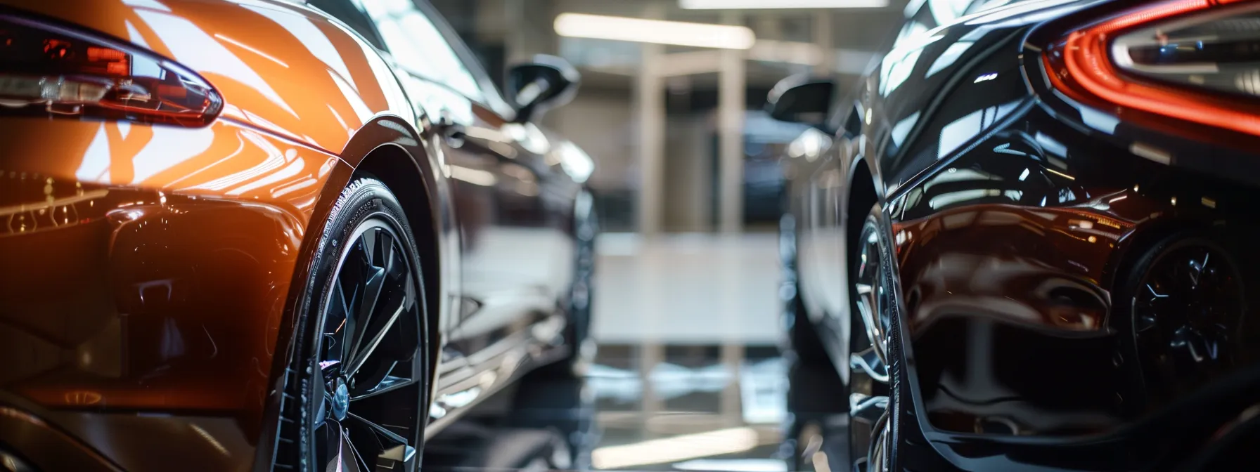 a shiny, gleaming car coated in durable ceramic finish stands next to a dull, worn vehicle coated in traditional wax and sealants, showcasing the stark differences in protection and longevity. a shiny, gleaming car coated in durable ceramic finish stands next to a dull, worn vehicle coated in traditional wax and sealants, showcasing the stark differences in protection and longevity.
