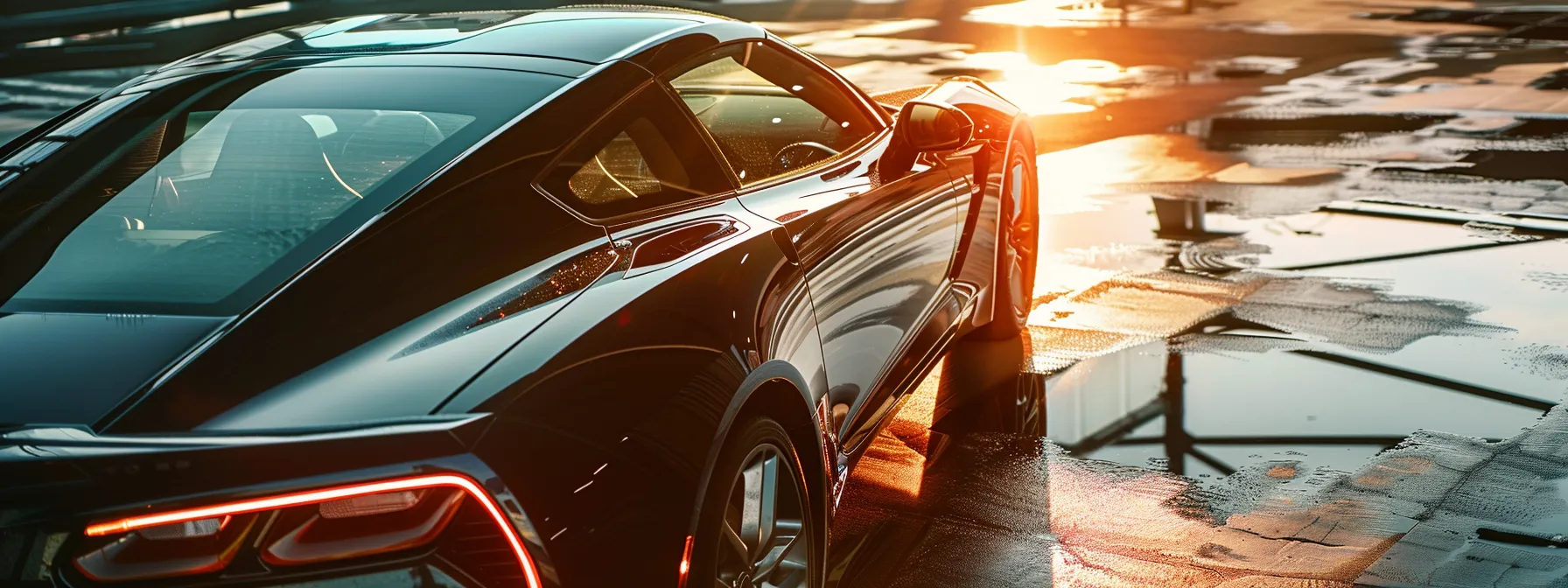 a sleek, shiny car gleaming under the sun with a protective ceramic coating, repelling dust and environmental damage to extend its longevity. a sleek, shiny car gleaming under the sun with a protective ceramic coating, repelling dust and environmental damage to extend its longevity.