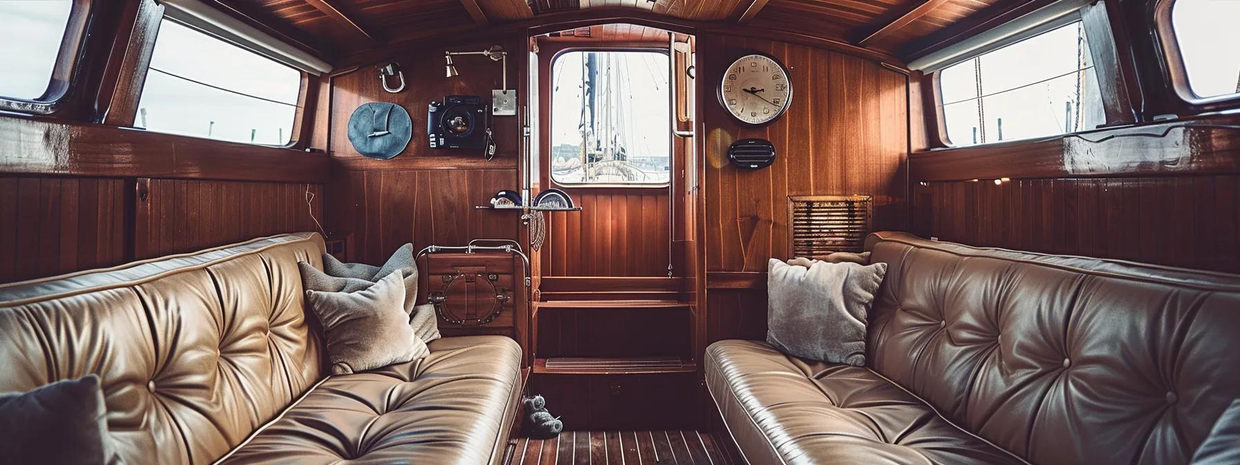 a meticulously organized boat interior showcases pristine upholstery and gleaming wooden surfaces, reflecting the importance of thorough maintenance and cleanliness in ensuring a safe and inviting environment for passengers. Assess the Condition of Your Boat's Interior