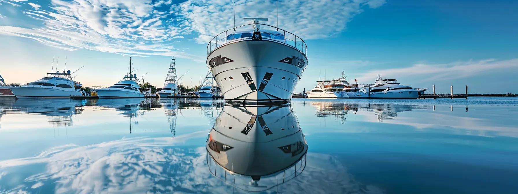 a sleek, meticulously detailed boat is docked at a picturesque marina, with vibrant blue waters reflecting the clear sky, conveying a sense of luxury and effortless leisure in the beaufort boating lifestyle. Integrating Detailing Into Your Beaufort Boating Lifestyle